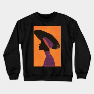 stylish print pattern with afro american woman silhouette on orange background Crewneck Sweatshirt